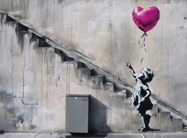 Street Art Mural of Girl Reaching for Pink Balloon - Image 11