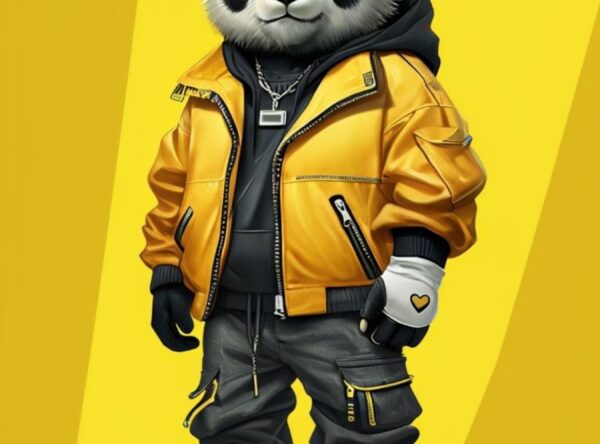 Stylish Panda Character in Modern Streetwear Against Yellow Background - Image 10