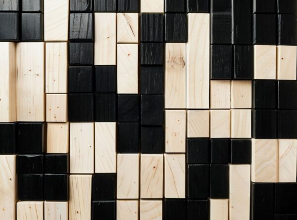 Close-Up Of Geometric Black And Light Beige Wooden Blocks - Image 11
