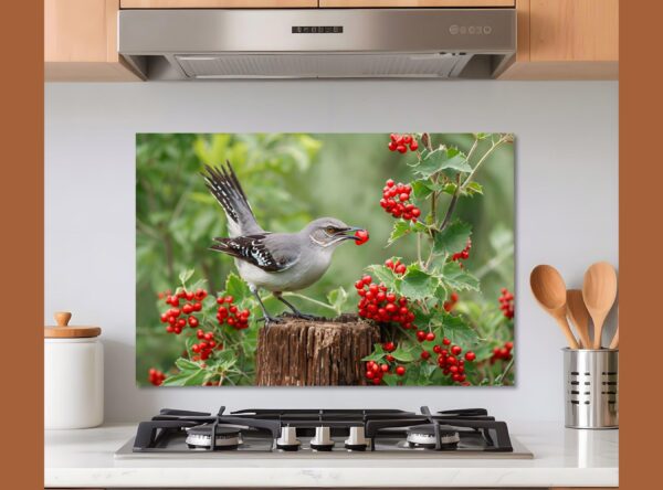 Bird Perched On Weathered Stump With Red Berries - Image 10