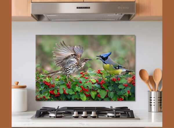 Birds Interacting Amidst Berries and Lush Green Foliage - Image 10