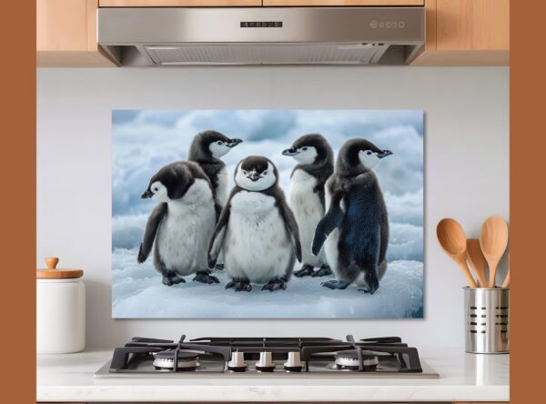 Five Baby Penguins Playfully Stand On Snowy Ice - Image 10
