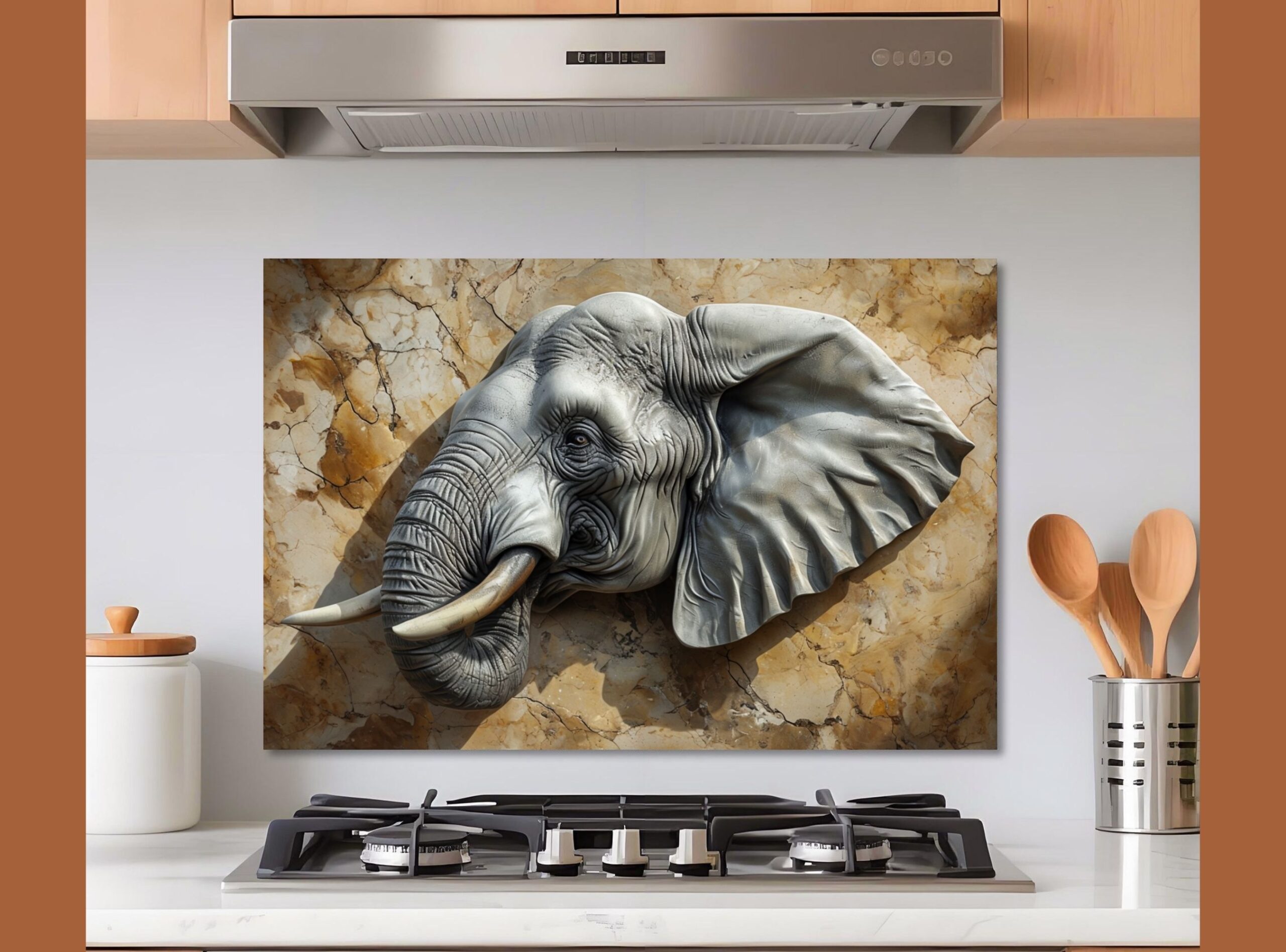 Realistic Three-Dimensional Elephant Head Sculpture Against Textured Background - Image 10