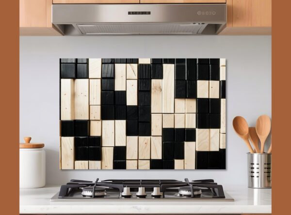 Close-Up Of Geometric Black And Light Beige Wooden Blocks - Image 10