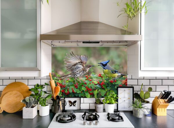 Birds Interacting Amidst Berries and Lush Green Foliage - Image 9