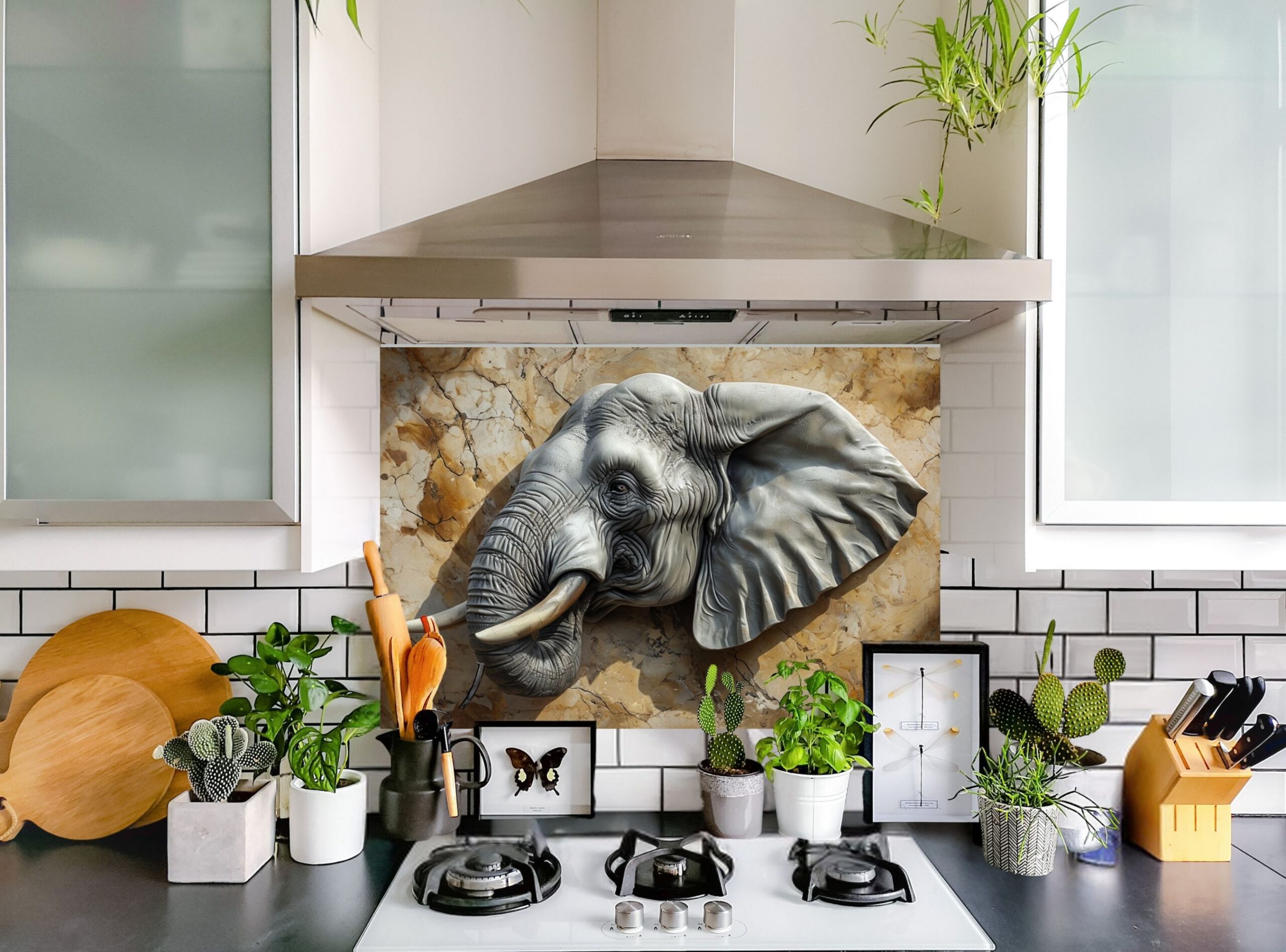 Realistic Three-Dimensional Elephant Head Sculpture Against Textured Background - Image 9
