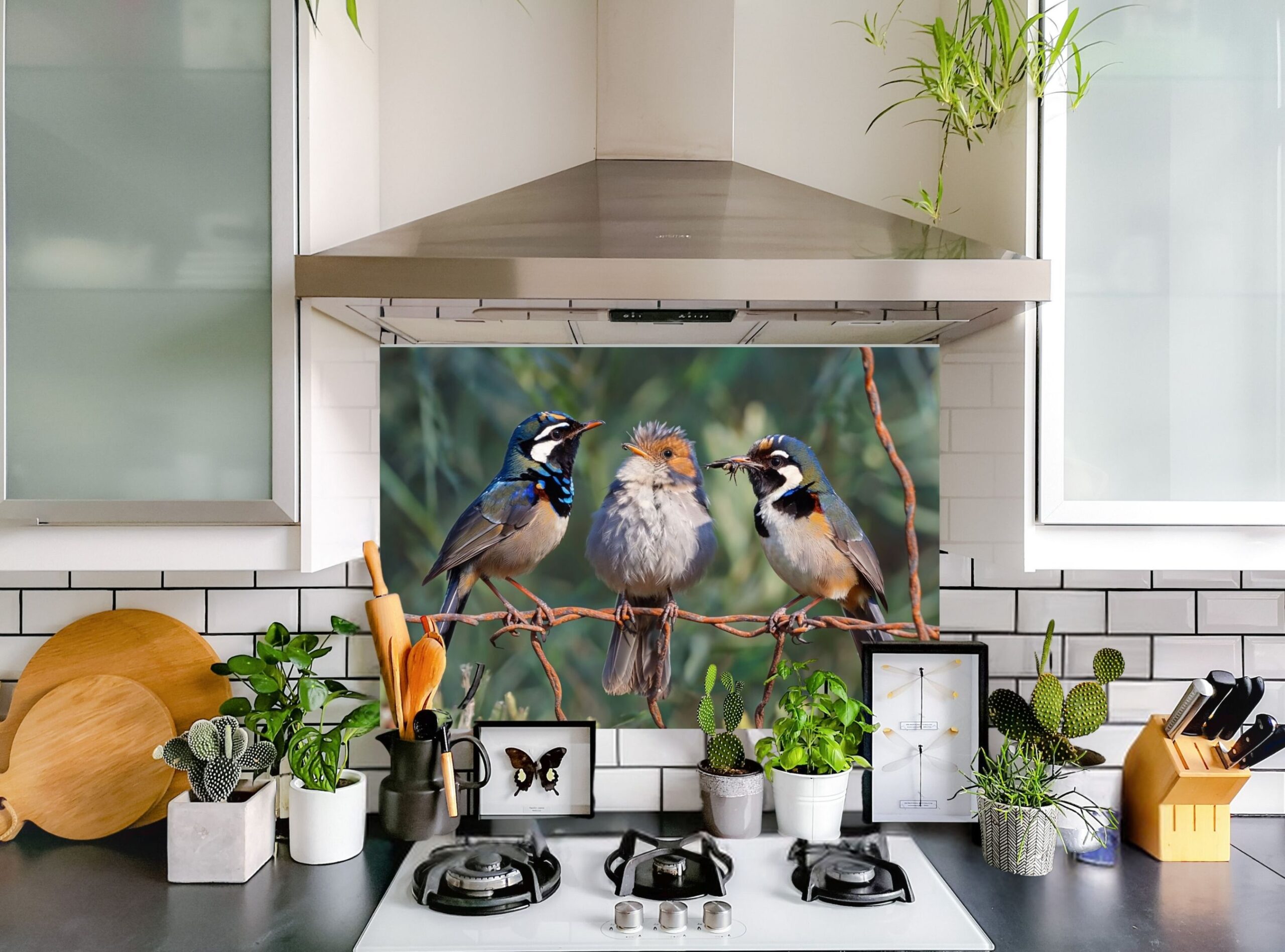 Three Colorful Birds Perched On A Twisted Wire Fence - Image 9