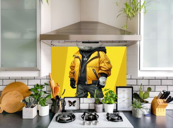 Stylish Panda Character in Modern Streetwear Against Yellow Background - Image 9
