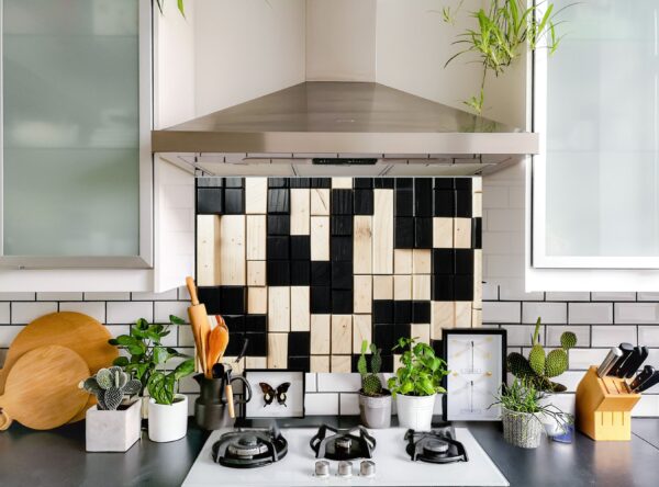 Close-Up Of Geometric Black And Light Beige Wooden Blocks - Image 9
