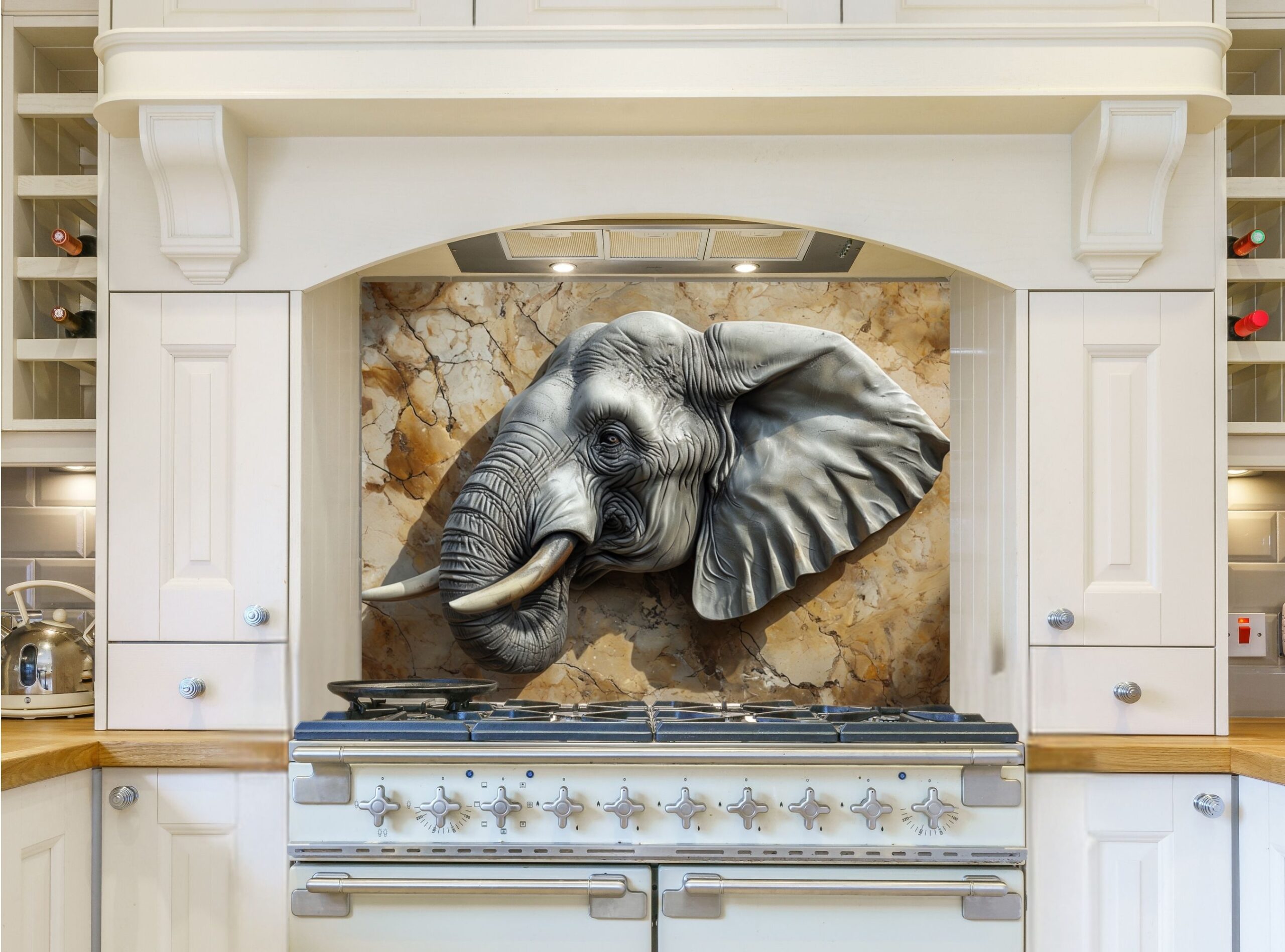 Realistic Three-Dimensional Elephant Head Sculpture Against Textured Background - Image 7