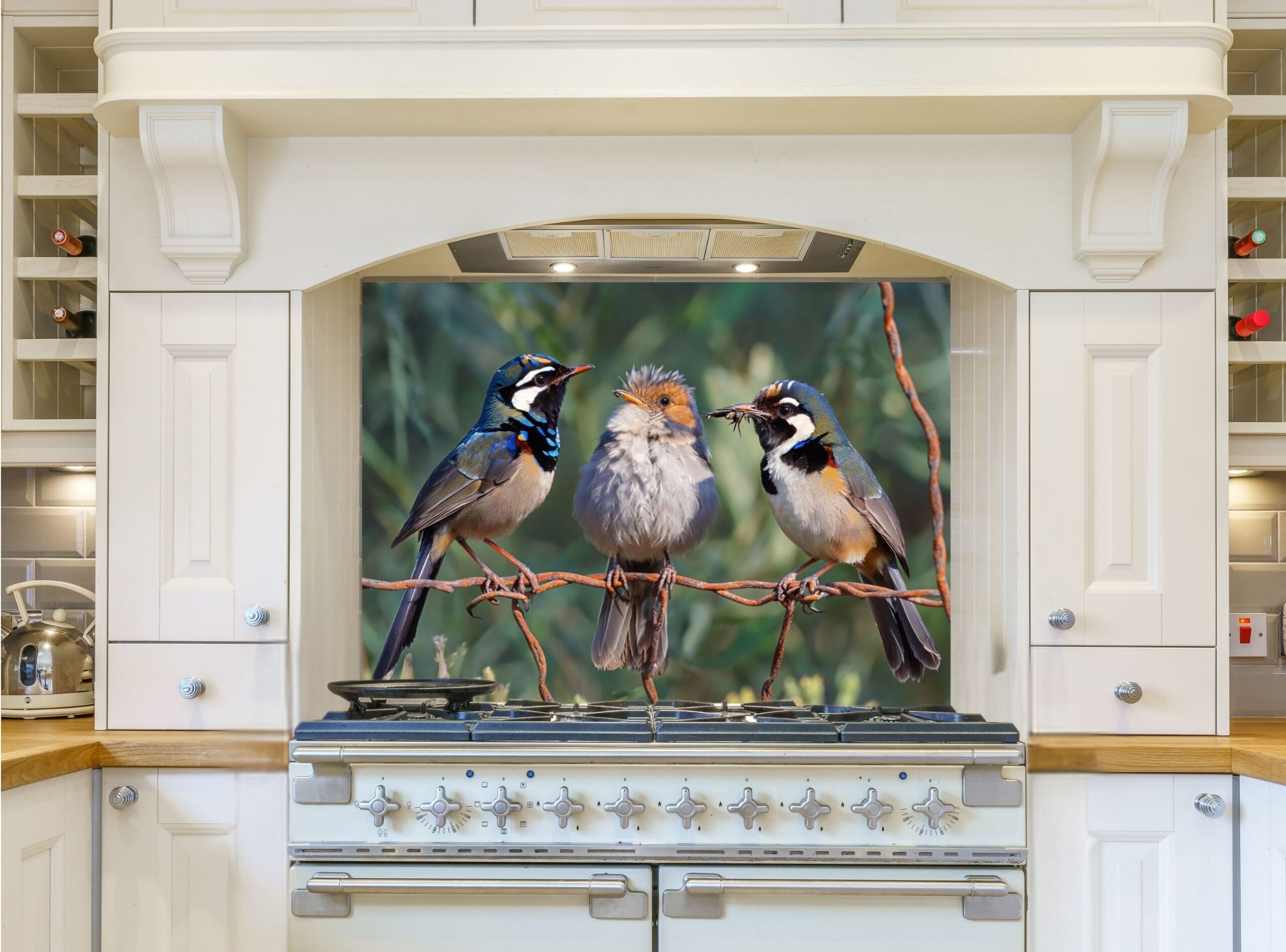 Three Colorful Birds Perched On A Twisted Wire Fence - Image 7