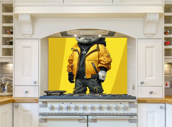 Stylish Panda Character in Modern Streetwear Against Yellow Background - Image 7