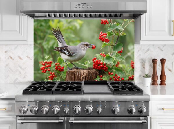 Bird Perched On Weathered Stump With Red Berries - Image 6