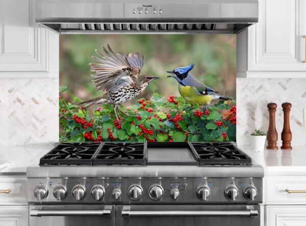 Birds Interacting Amidst Berries and Lush Green Foliage - Image 7
