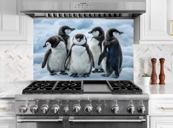 Five Baby Penguins Playfully Stand On Snowy Ice - Image 6