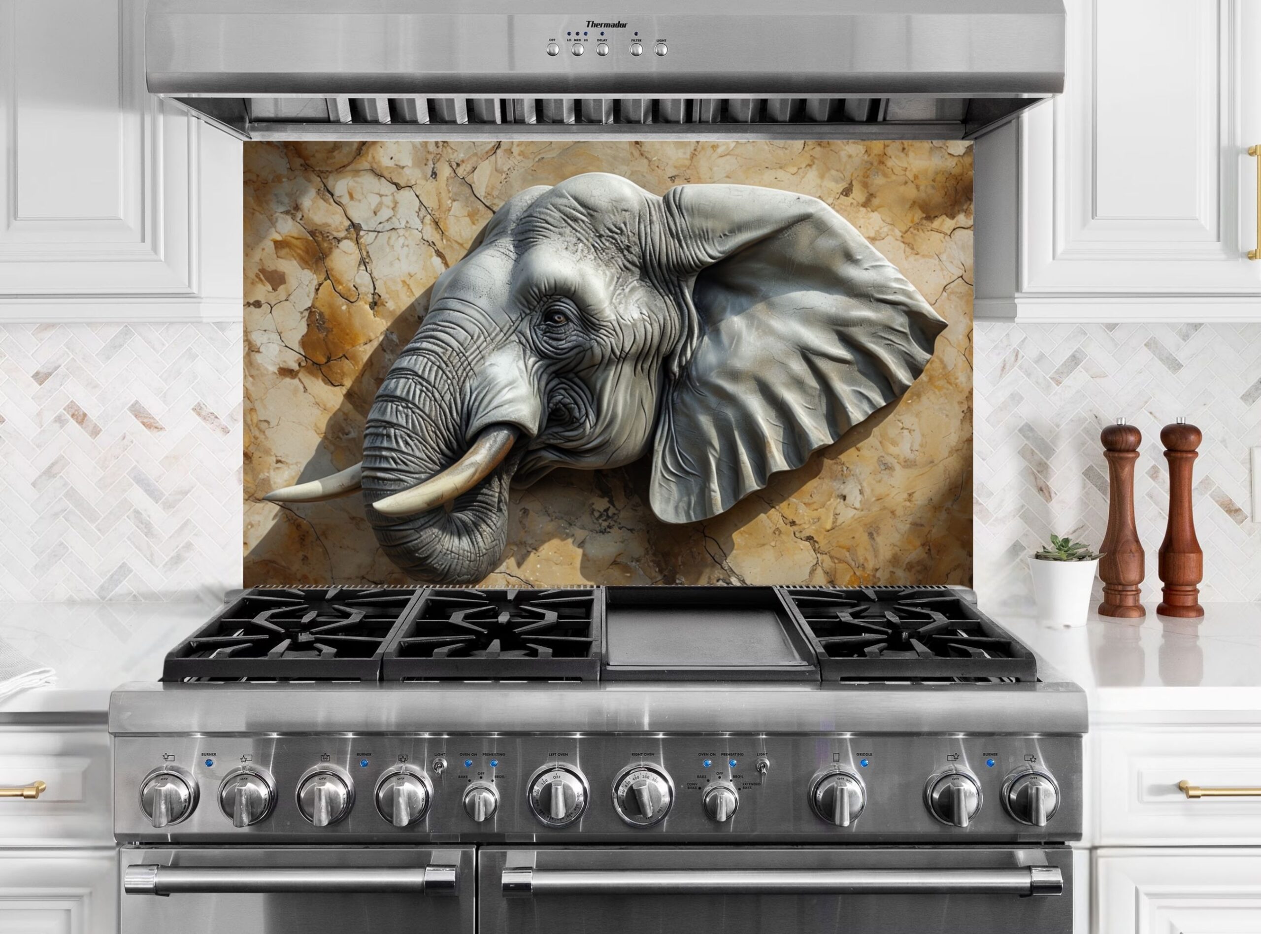 Realistic Three-Dimensional Elephant Head Sculpture Against Textured Background - Image 6