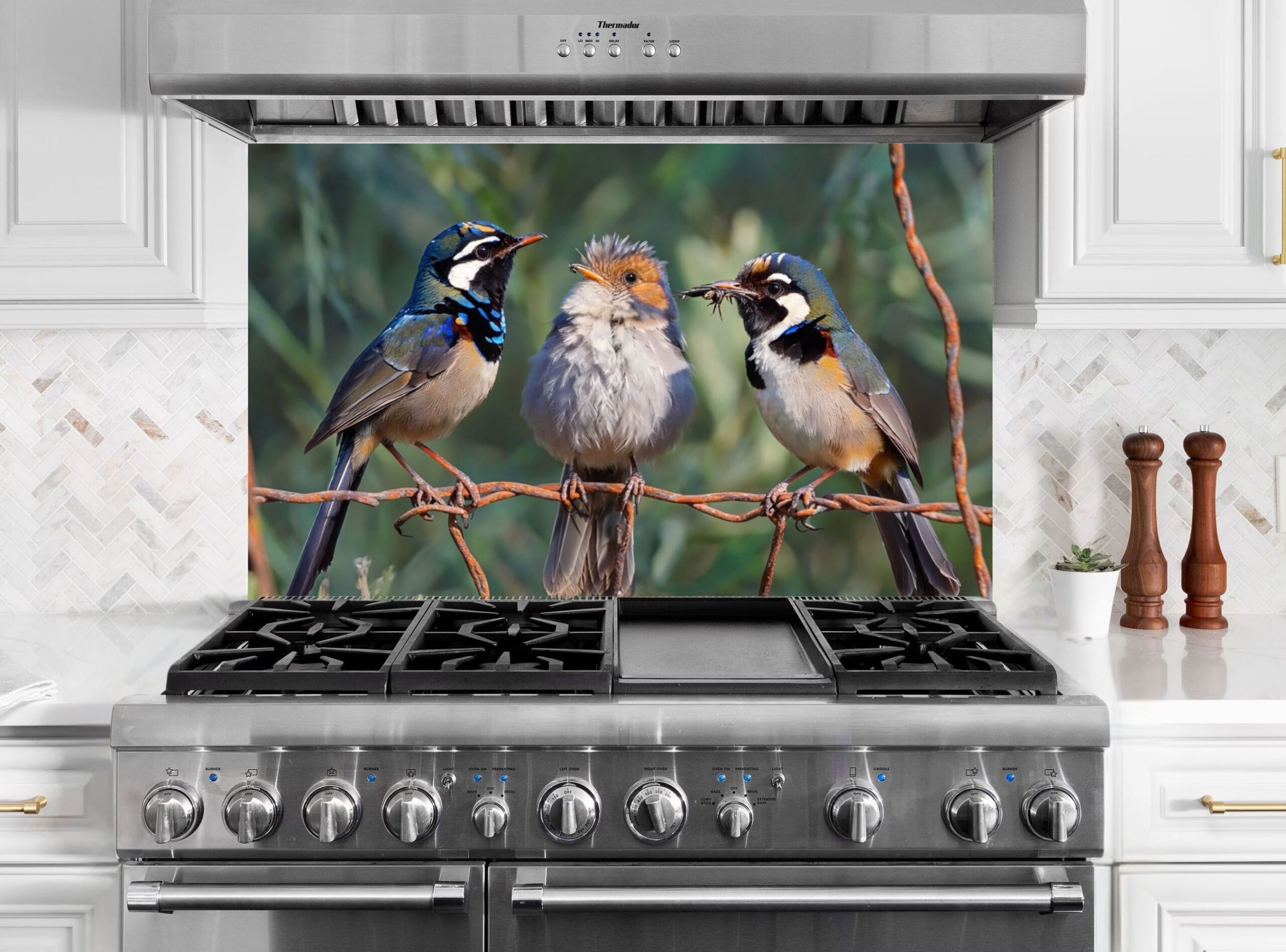 Three Colorful Birds Perched On A Twisted Wire Fence - Image 6