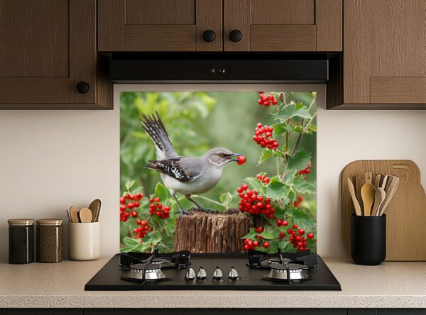 Bird Perched On Weathered Stump With Red Berries - Image 5
