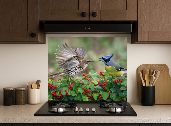 Birds Interacting Amidst Berries and Lush Green Foliage - Image 6