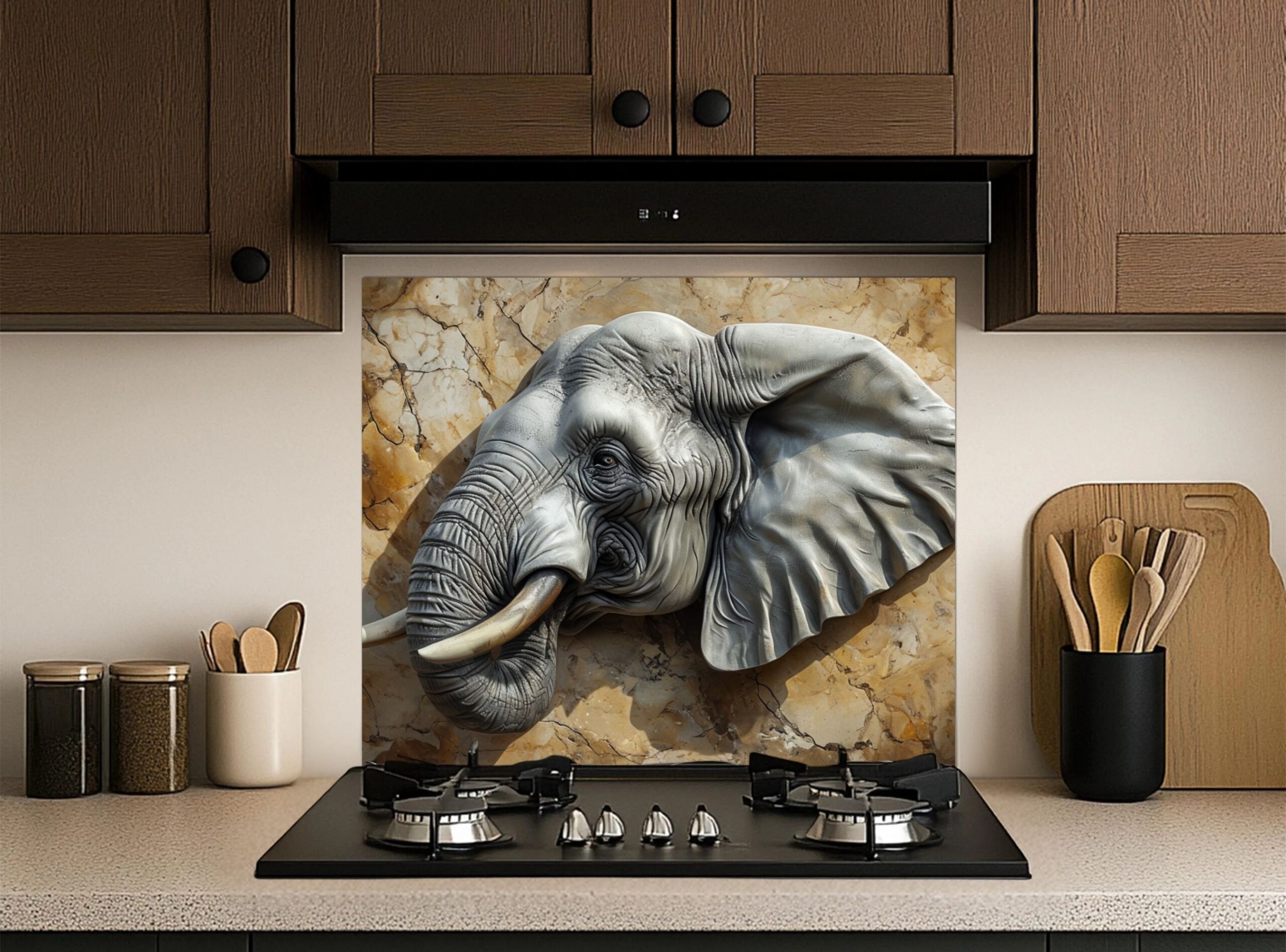 Realistic Three-Dimensional Elephant Head Sculpture Against Textured Background - Image 5