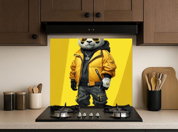 Stylish Panda Character in Modern Streetwear Against Yellow Background - Image 5