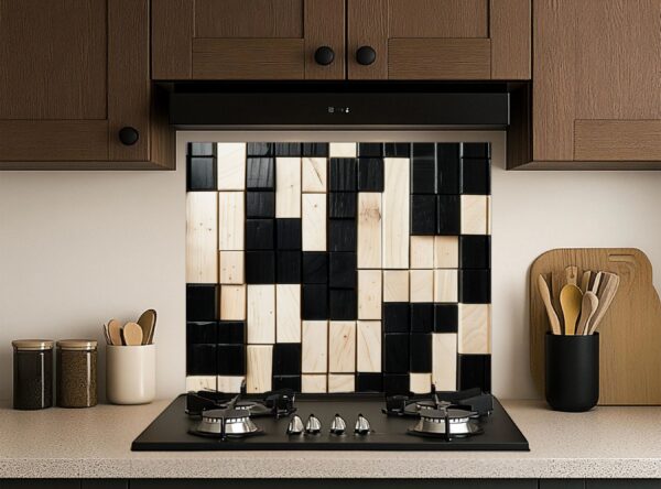Close-Up Of Geometric Black And Light Beige Wooden Blocks - Image 5