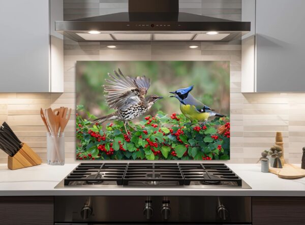 Birds Interacting Amidst Berries and Lush Green Foliage - Image 5