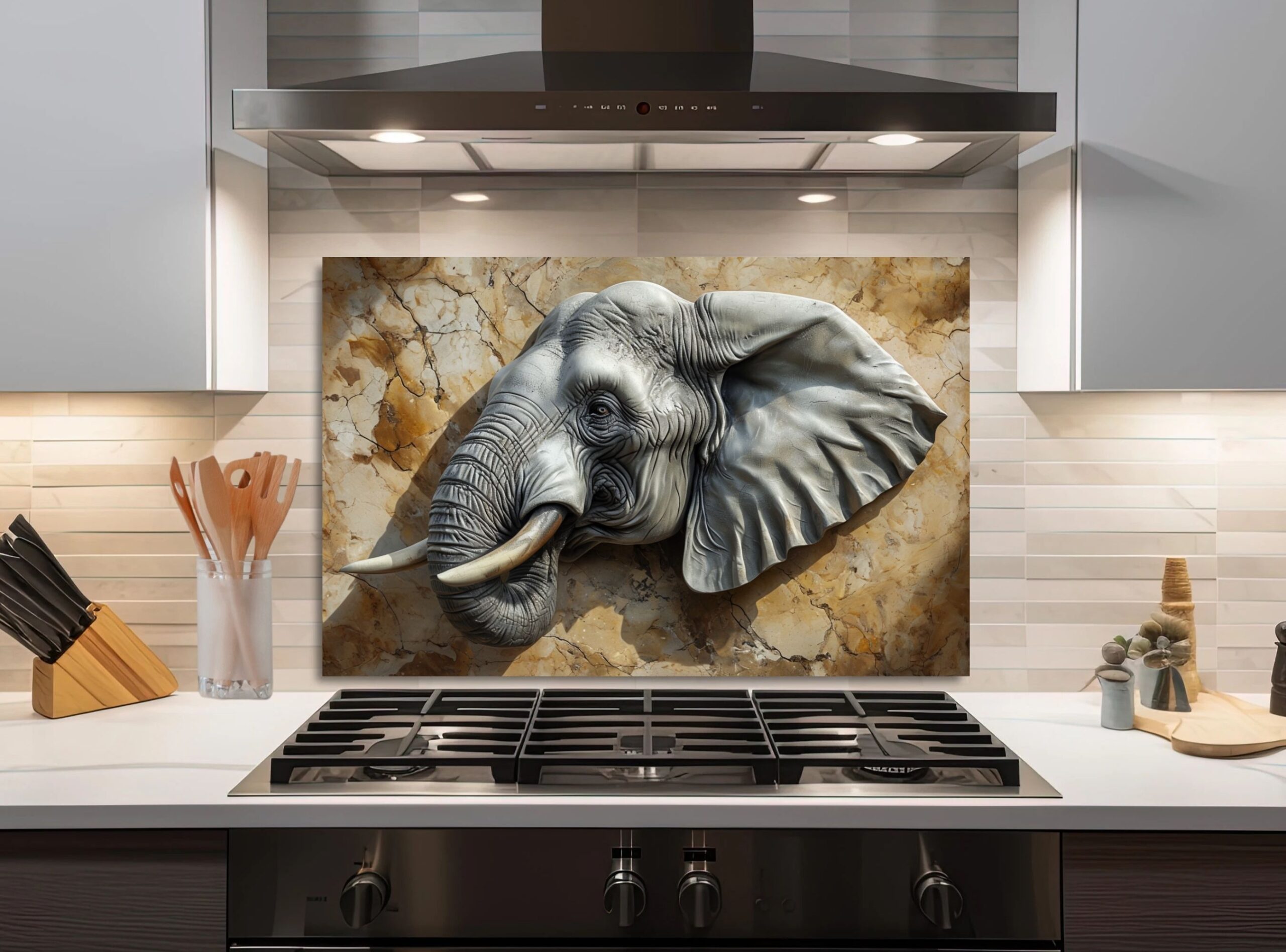 Realistic Three-Dimensional Elephant Head Sculpture Against Textured Background - Image 4