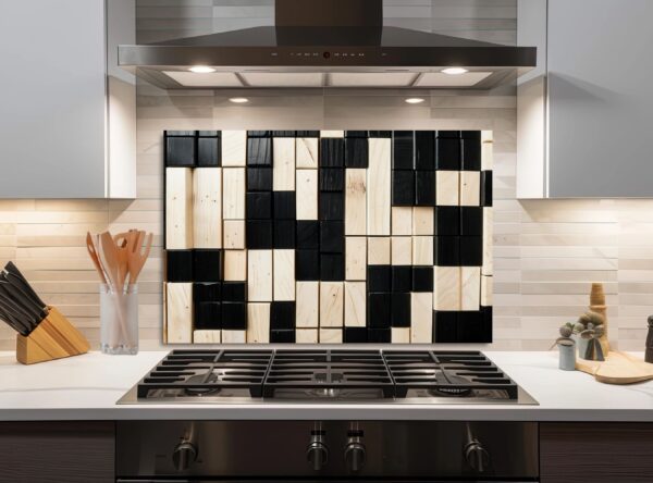 Close-Up Of Geometric Black And Light Beige Wooden Blocks - Image 4