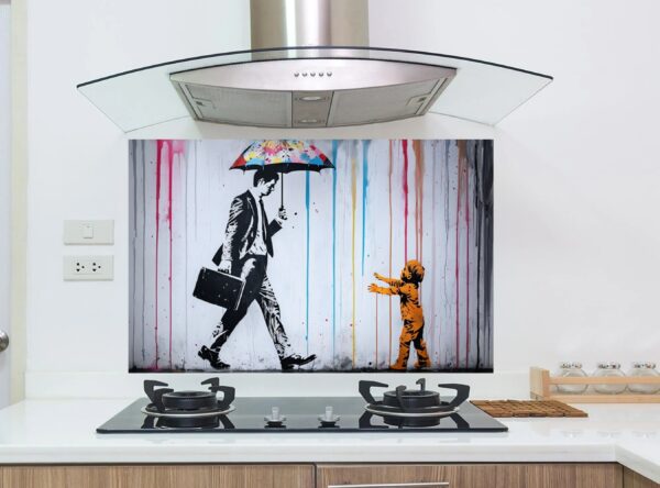 Stencil Mural Featuring Man And Child In Colorful Splatters - Image 8