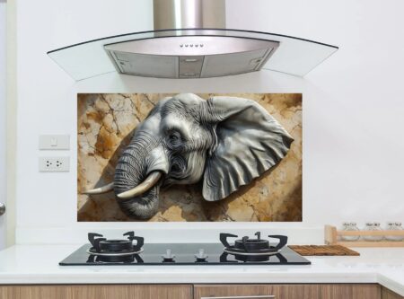 Realistic Three-Dimensional Elephant Head Sculpture Against Textured Background
