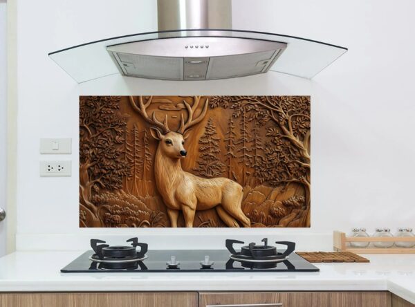 Serene Relief Carving Of Woodland Scene With Deer