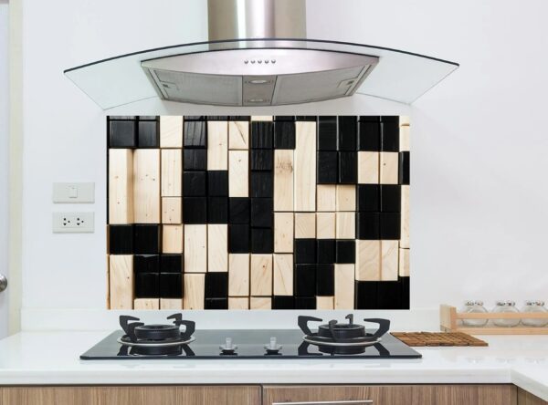 Close-Up Of Geometric Black And Light Beige Wooden Blocks