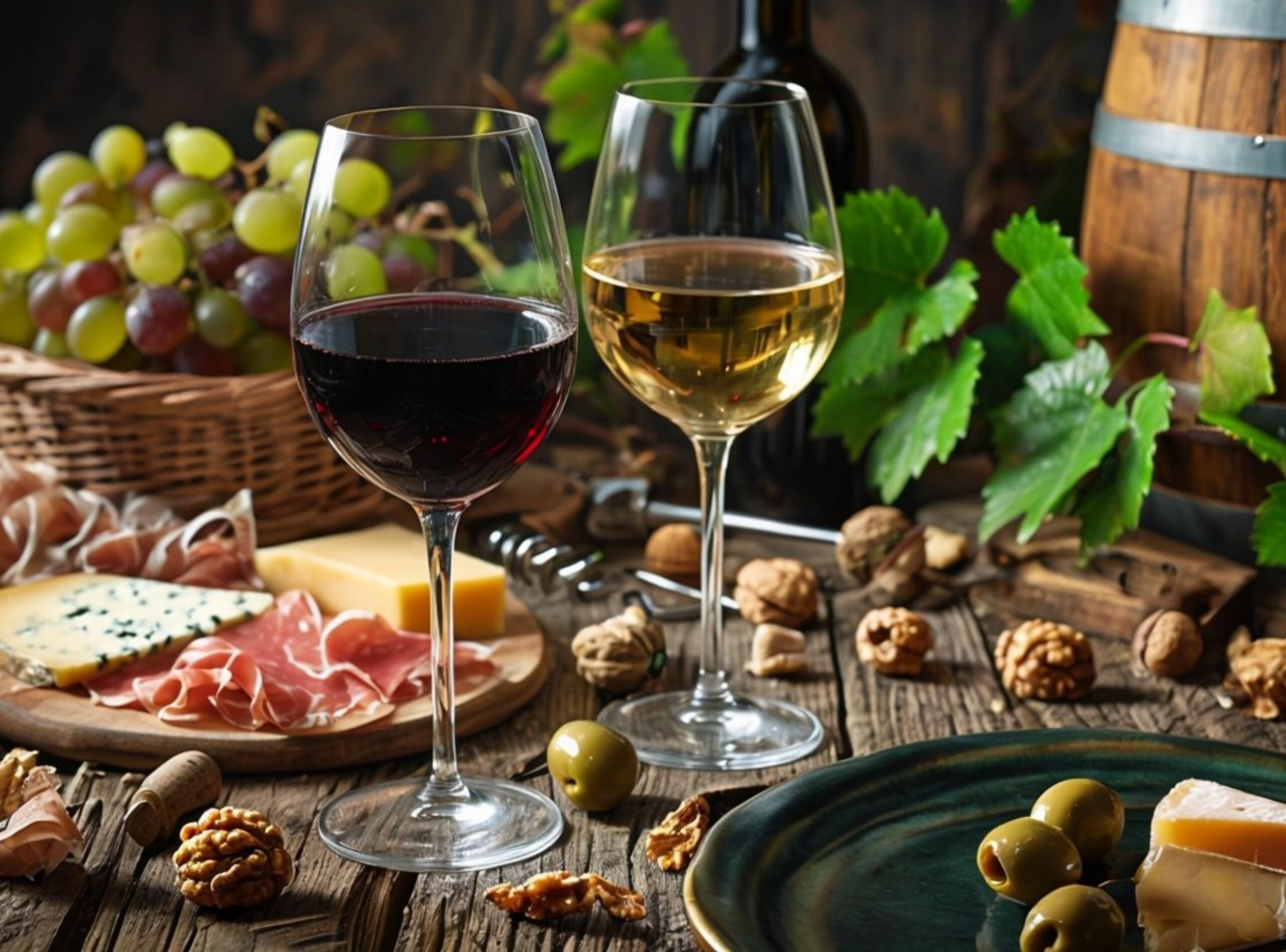 Rustic Table Setup Featuring Gourmet Foods And Wine - Image 10