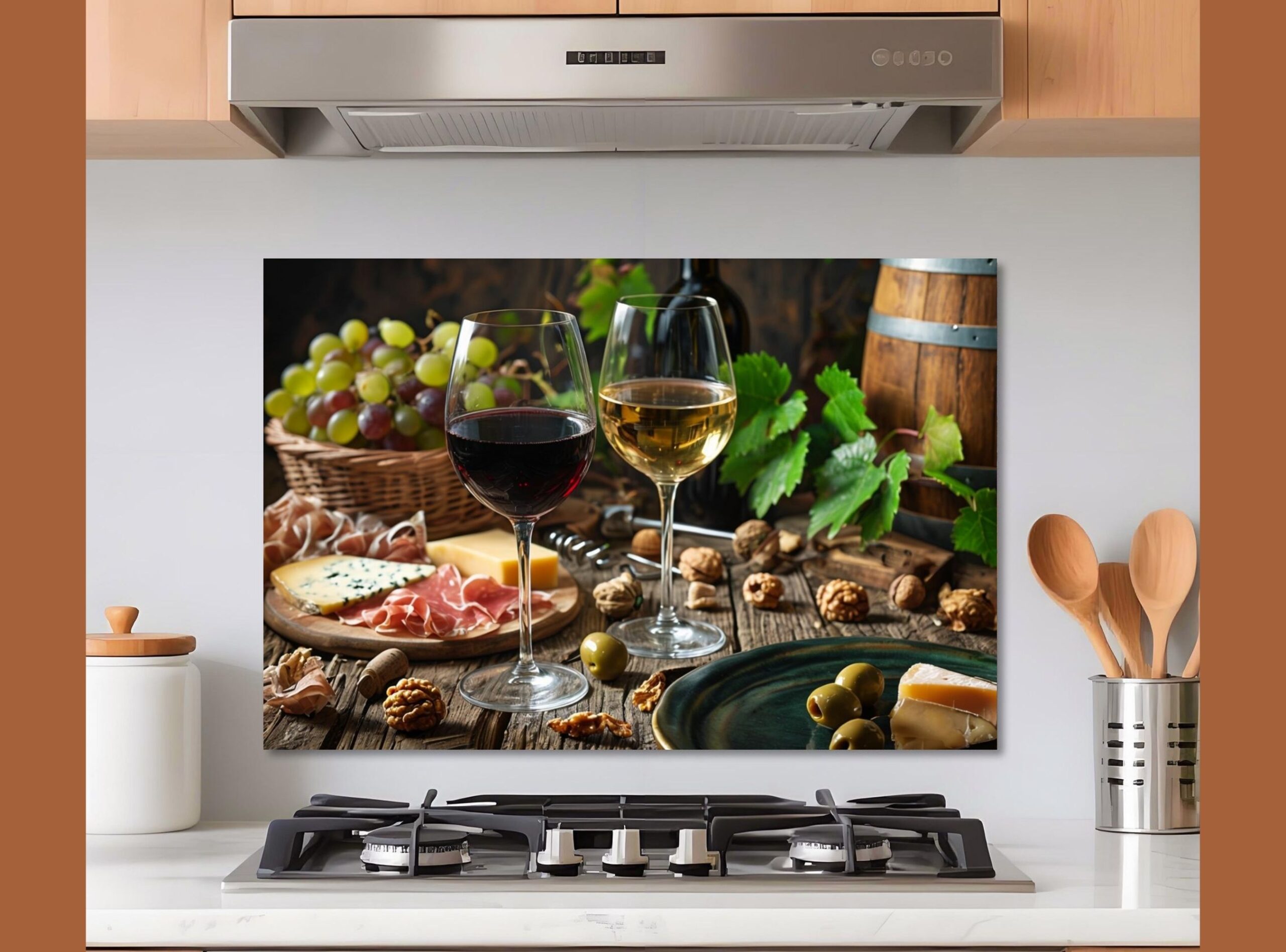 Rustic Table Setup Featuring Gourmet Foods And Wine - Image 8