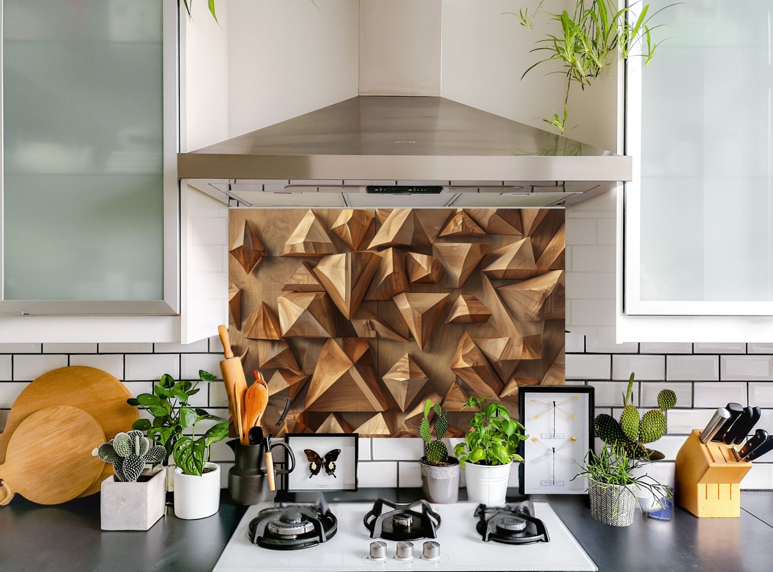 Intricately Carved Wooden Surface Featuring Geometric Shapes - Image 9