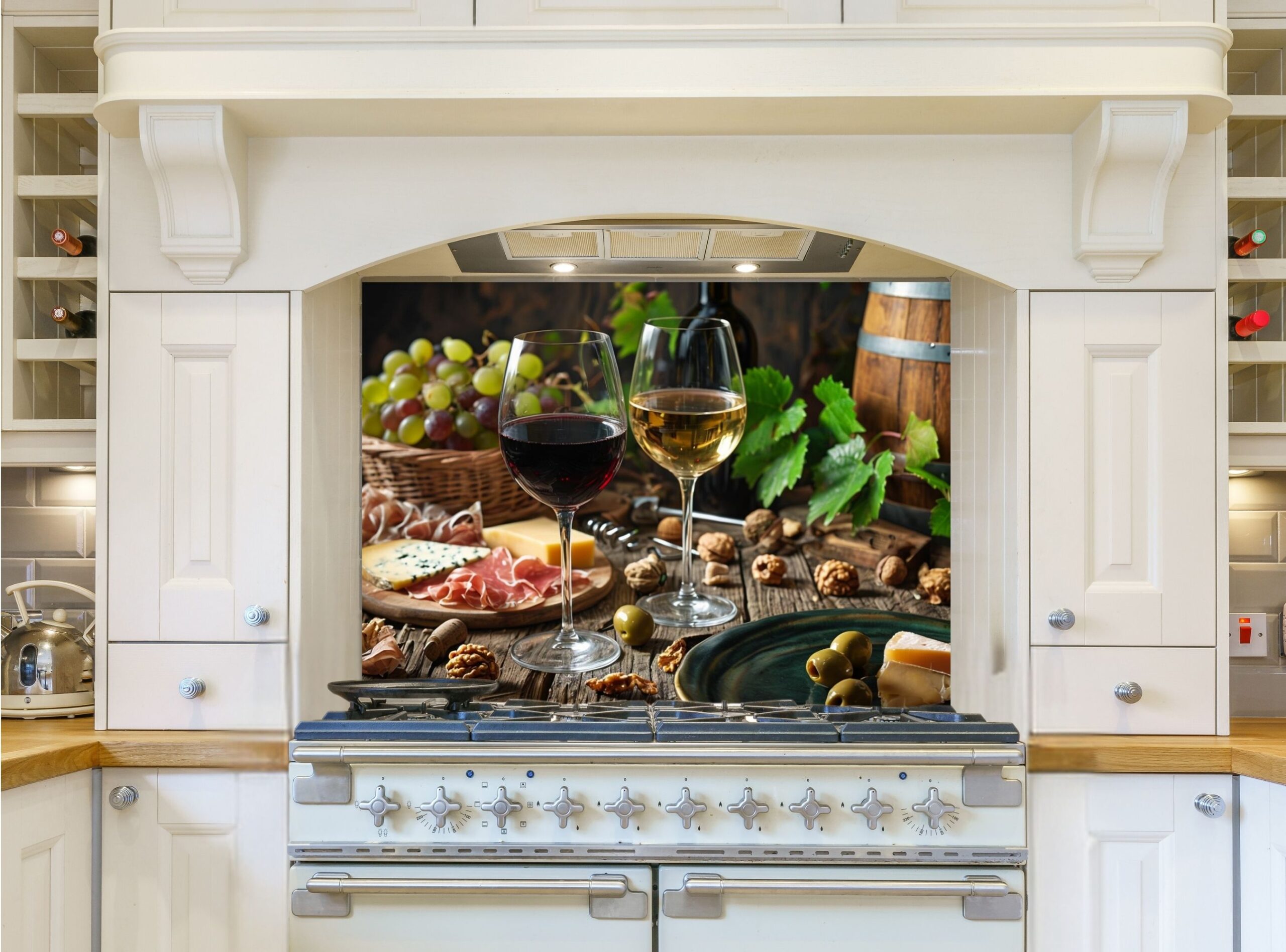 Rustic Table Setup Featuring Gourmet Foods And Wine