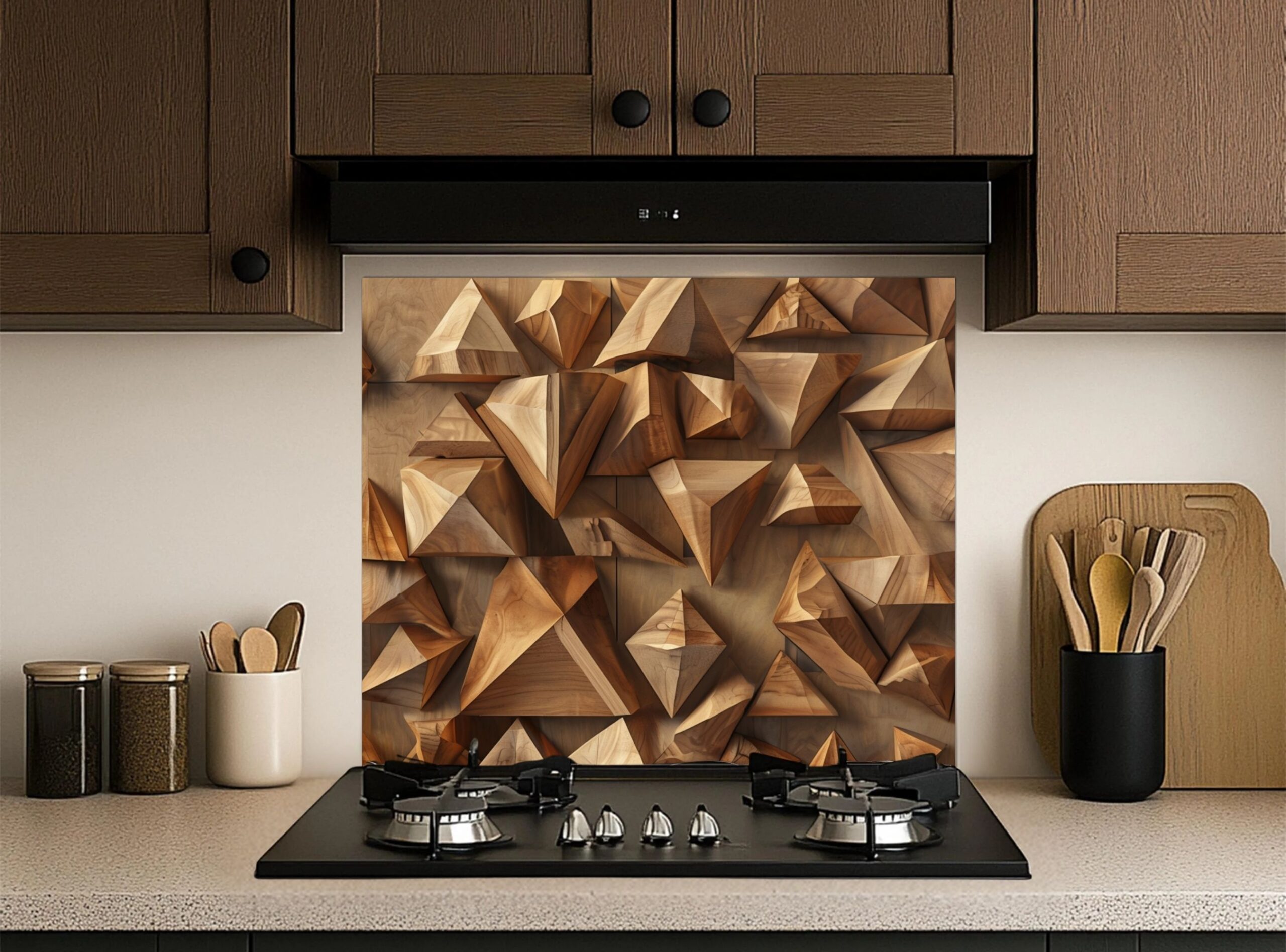 Intricately Carved Wooden Surface Featuring Geometric Shapes - Image 5